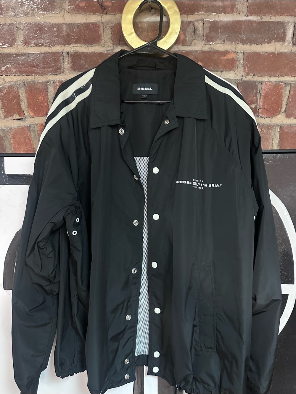 Diesel Black Windbreaker Jacket with White Shoulder Stripes